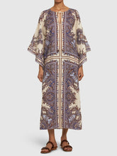 Flower Printed Batwing Sleeves Loose Elegant Kaftan
